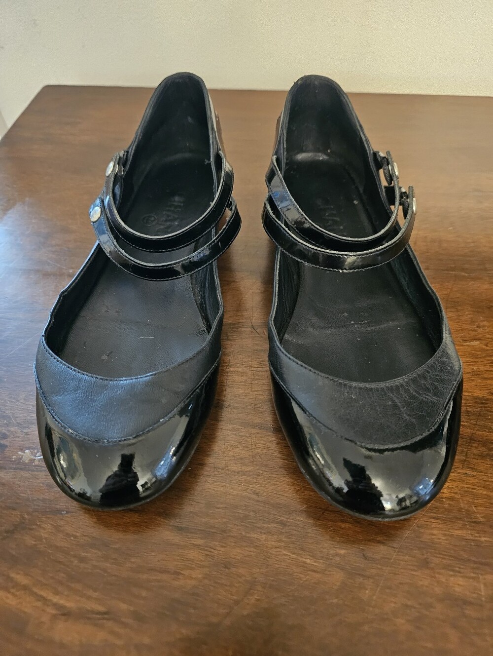 CHANEL Black Leather & Patent Mary Jane Ballet Flats – Size 36.5 / US 6.5 – Made
